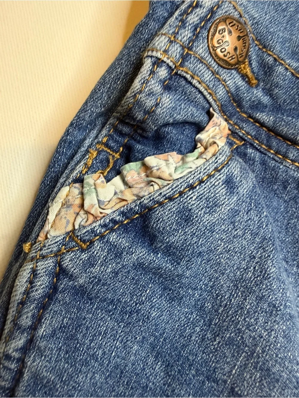 OshKosh B'gosh Light Blue Denim Overalls with Tan Stitching